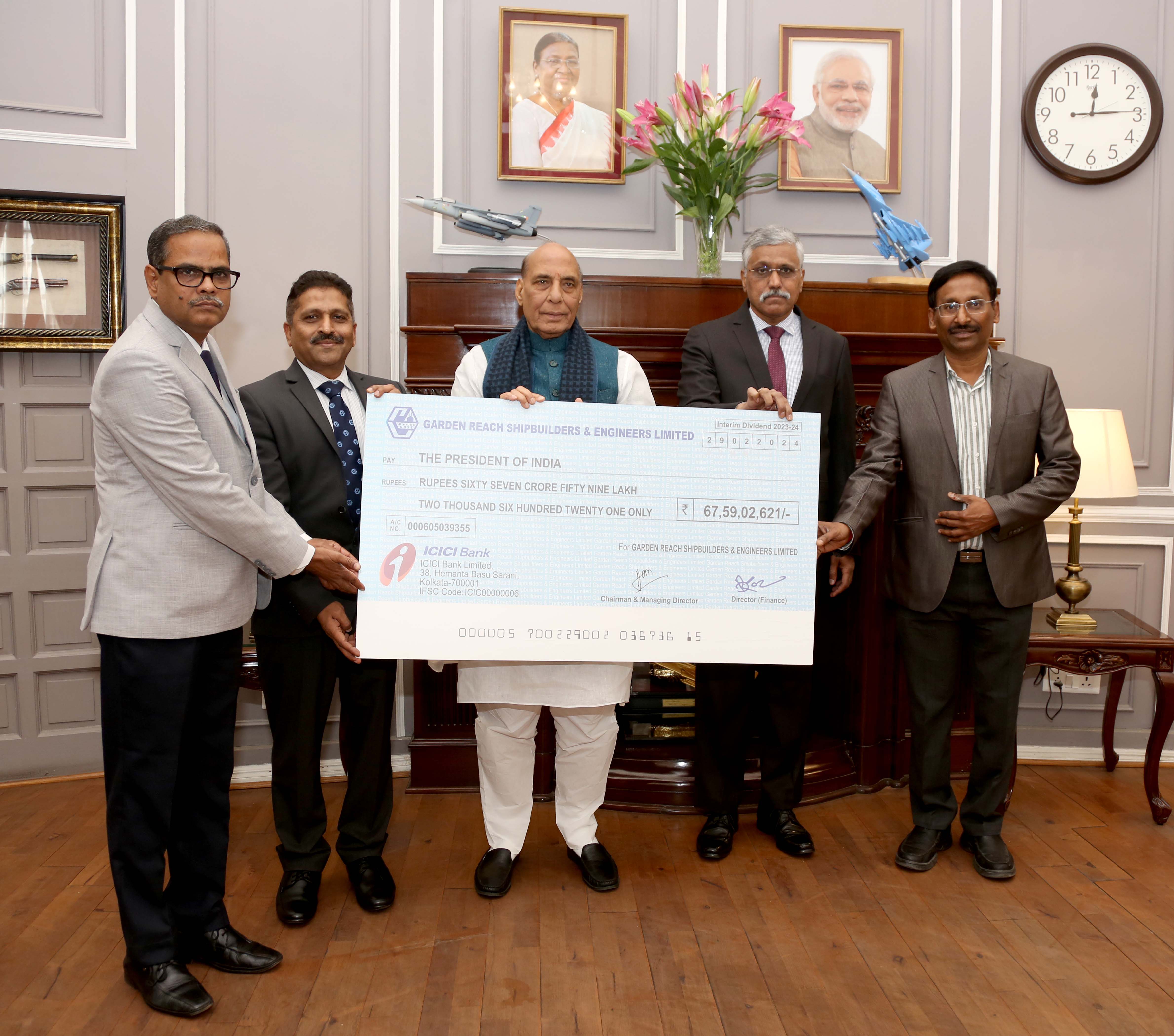 GRSE pays Interim Dividend of Rs 90.73 Crores for FY 2022-24 : Hands Over Dividend Cheque to Government of India on 01 Mar 24 - Thumbnail