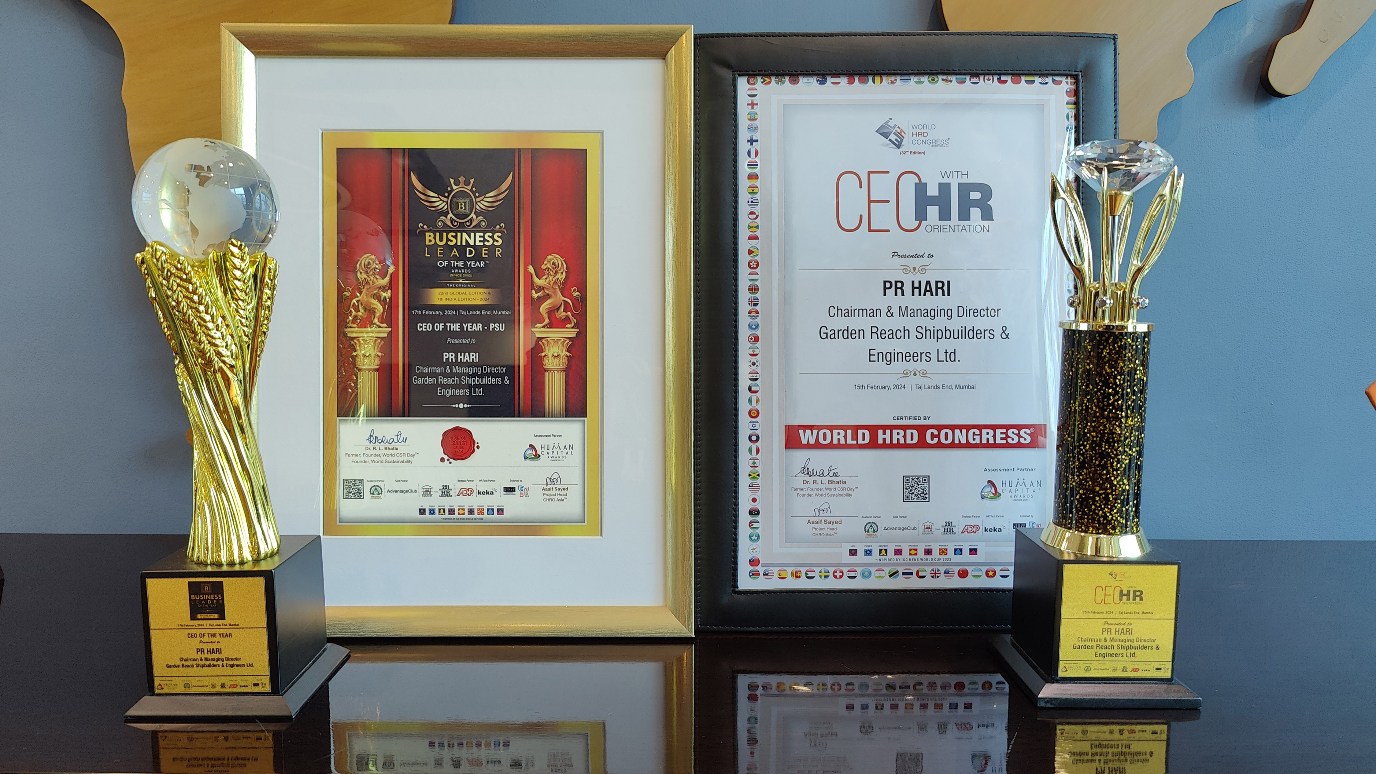 Twin Accolades for GRSE 'CEO OF THE YEAR-PSU' & 'CEO WITH HR Orientation' Awards on 26 Feb 24 - Thumbnail