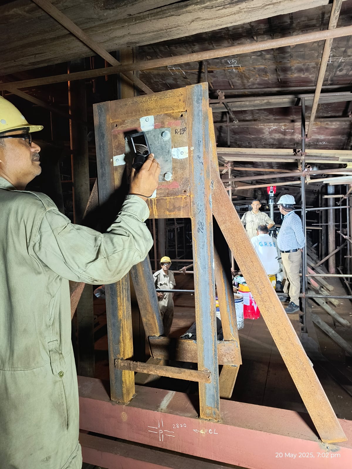 TEAM NGOPV AT INITIAL SIGHTING FOR ESTABLISHING PORT & STARBOARD SHAFT LINES & MARKING REFERENCE POSITIONS AT FWD & AFT SIDES OF THE PORT & STARBOARD GEARBOXES IN YARD 3037 ON 20 MAY 25 - Thumbnail