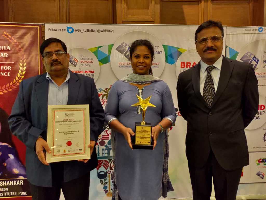GRSE has been awarded in the category of 'Best Award in Training' from Kolkata Best Employer Brand Awards 2019 on 11 Nov 19.