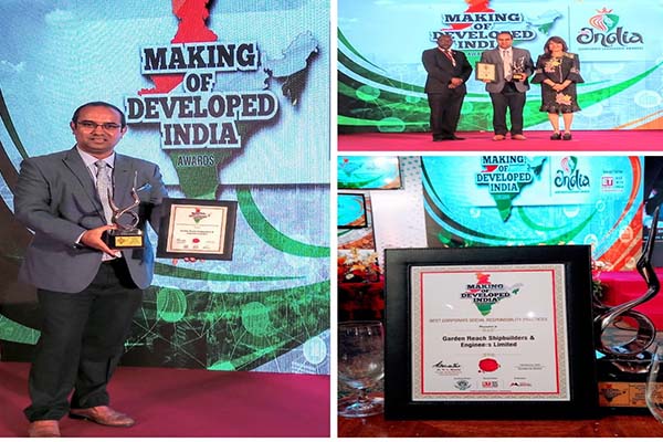 GRSE has won the 'Making of Developed India Award' by ET Now and World HRD Congress in the category of 'Best Corporate Social Responsibility Practices' on 17 Feb 19 in Mumbai. GRSE has won the 'Making of Developed India Award' by ET Now and World HRD Congress in the category of 'Best Corporate Social Responsibility Practices' on 17 Feb 19 in Mumbai.