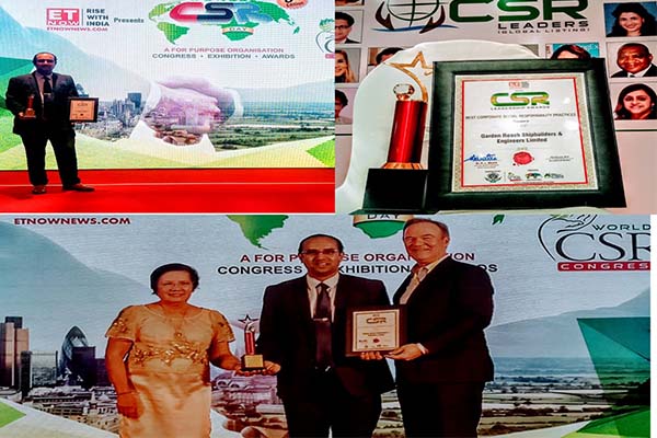 GRSE has won the 'ET Now CSR Leadership Award' by ET Now and World CSR Congress in the category of 'Best Corporate Social Responsibility Practices' on 18 Feb 19 in Mumbai.