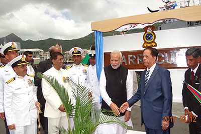 GRSE built MOPV, “CGS Barracuda” Commissioned at Mauritius in the august presence of Hon’ble Prime Minister of India, Shri Narendra Modi & Hon’ble Prime Minister of Mauritius, Sir Anerood Jugnauth.