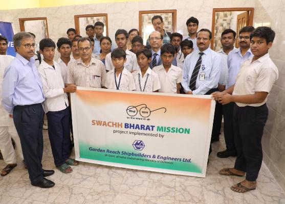 Image 1 - Shri A.K.Nanda, Director(Personnel), GRSE, Kolkata, inaugurated toilets in two local schools