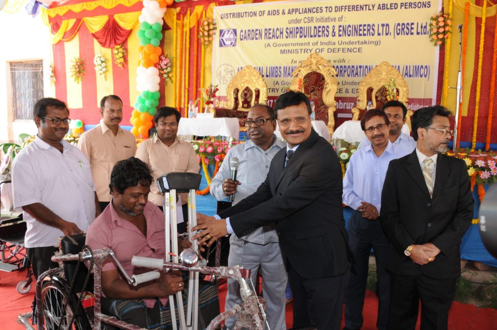 Distribution of aids and appliances to differently abled persons in association with Artificial Limb Manufacturing Corporation of India (ALIMCO) GRSE has signed a MOU with ALIMCO for distributing assistive aids to approx 1000 differently abled persons from marginalized section of society - Image 2 Image 2 - Distribution of aids and appliances to differently abled persons in association with Artificial Limb Manufacturing Corporation of India (ALIMCO) GRSE has signed a MOU with ALIMCO for distributing assistive aids to approx 1000 differently abled persons from marginalized section of society