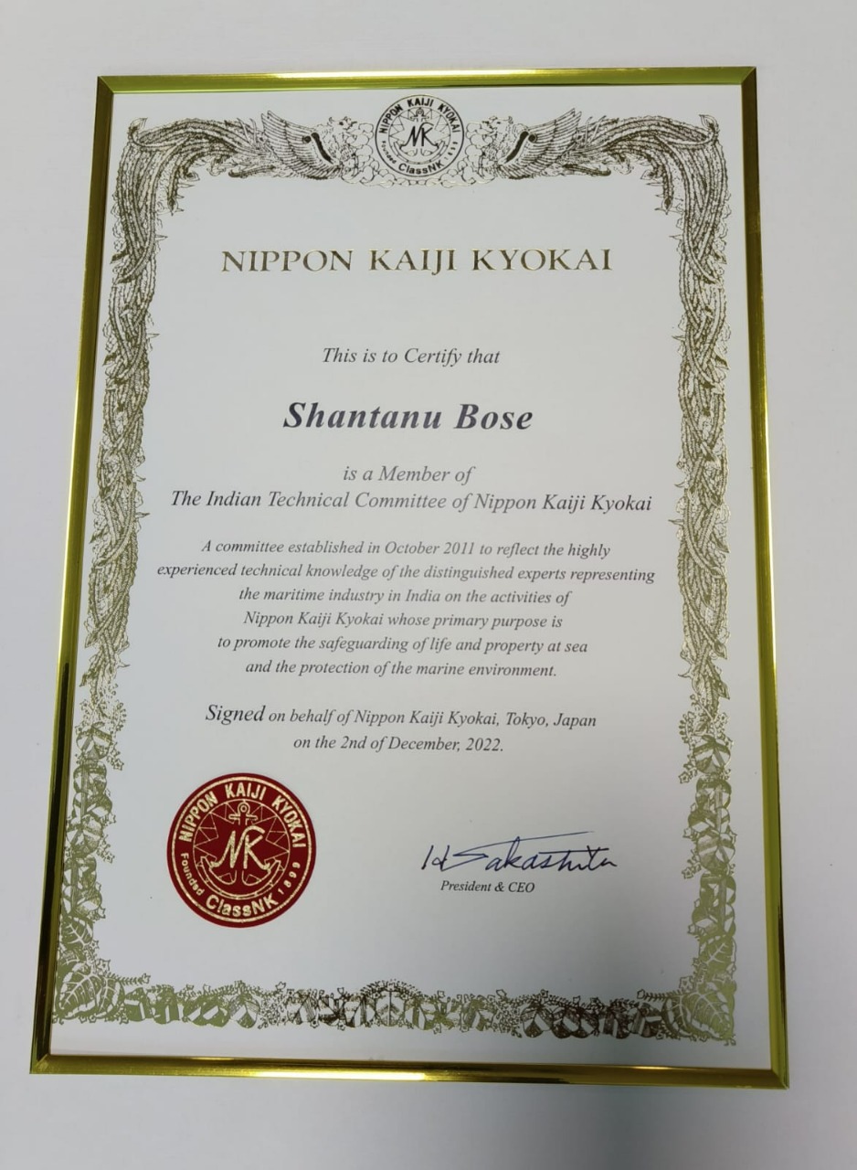 Director (Shipbuilding) GRSE, Cdr Shantanu Bose now a member of Technical Committee of Nippon Kaiji Kyokai 12 Dec 22
