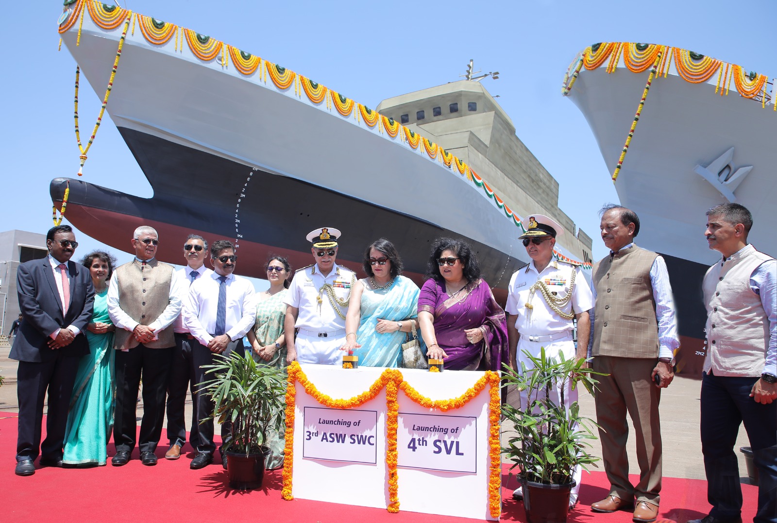 Launch of 4th Survey Vessel (Large) - Yard 3028, 3rd ASWSWC - Yard 3030 & Keel Laying of 7th ASWSWC - Yard 3032 on 13 Jun 23