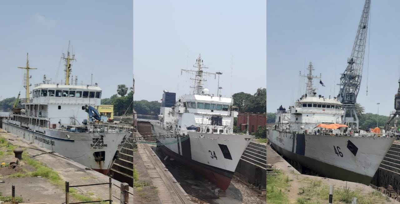 Significant Milestone GRSE-KPDD Unit sets record for 100% Occupancy Docking with ICGS Vijaya, ICGS Sankalp & MV Sarojini at KPDD 1, 2 & 3 recpectively on 09 Jun 23