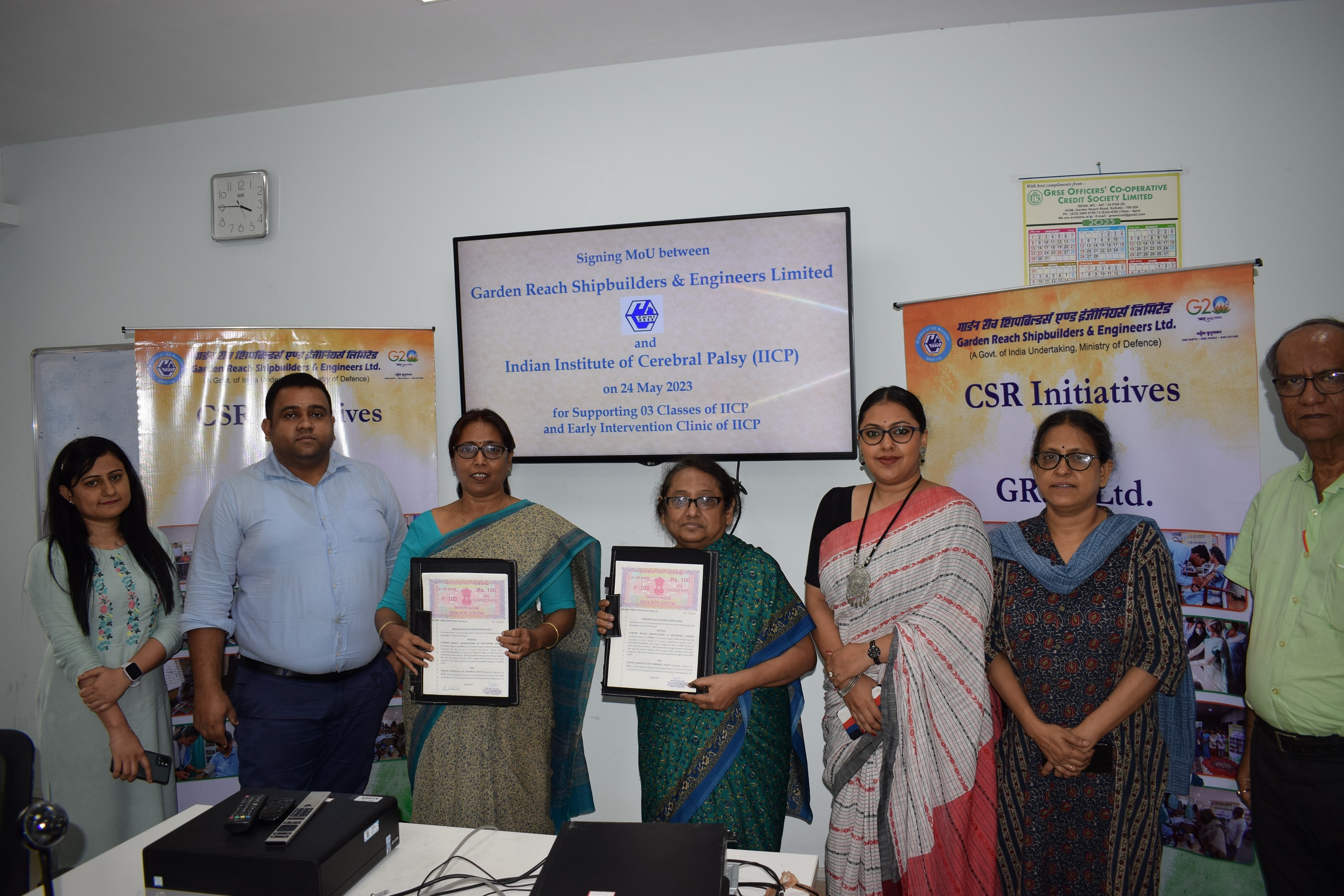 GRSE signed MOU with Indian Institute of Cerebral Palsy, Kolkata for conducting Early Intervention Clinic for Early Detection of Cerebral Palsy & Towards Adoption of Three Classes at IICP on 24 May 23