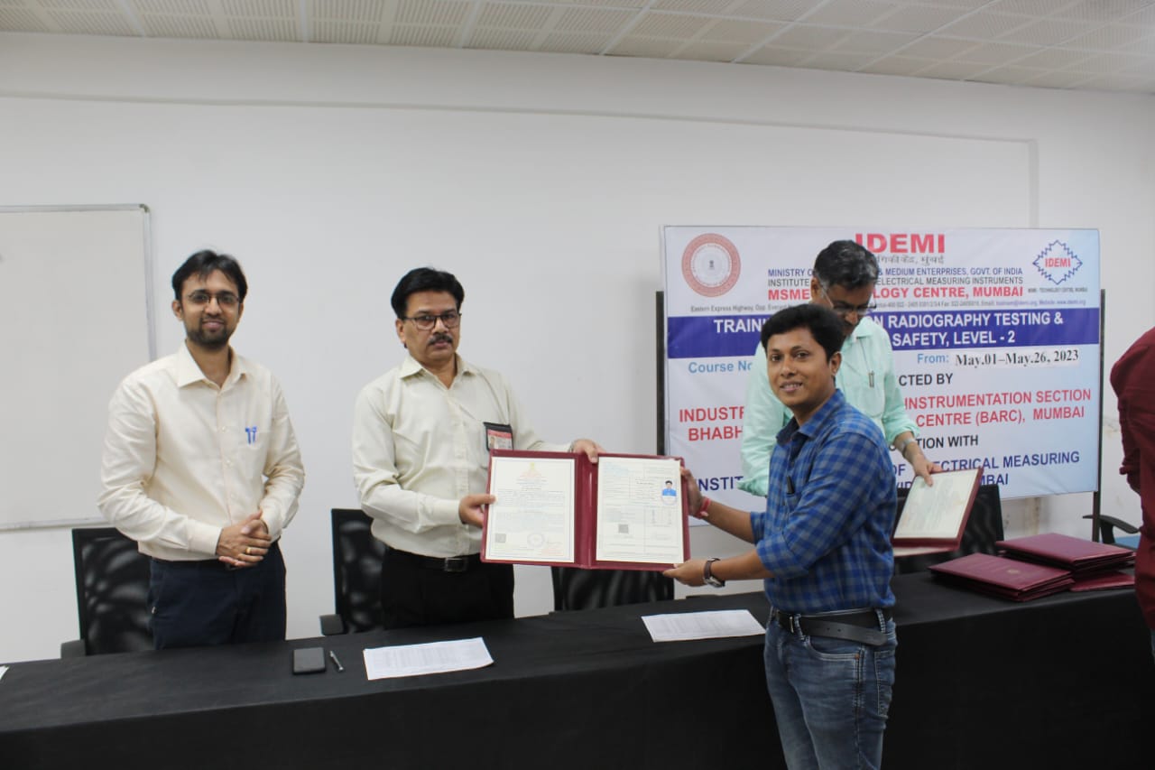 Shri Rubel Kumar
                    Biswas, JR. MGR (QA), successfully completed the GRSE
                    sponsored training on "Radiography Testing Level-II &
                    Radiological Safety" conducted by BARC, Mumbai on 26 May 23"
                    title="Shri Rubel Kumar Biswas, JR. MGR (QA), successfully
                    completed the GRSE sponsored training on "Radiography
                    Testing Level-II & Radiological Safety" conducted by BARC,
                    Mumbai on 26 May 23 - Image 1