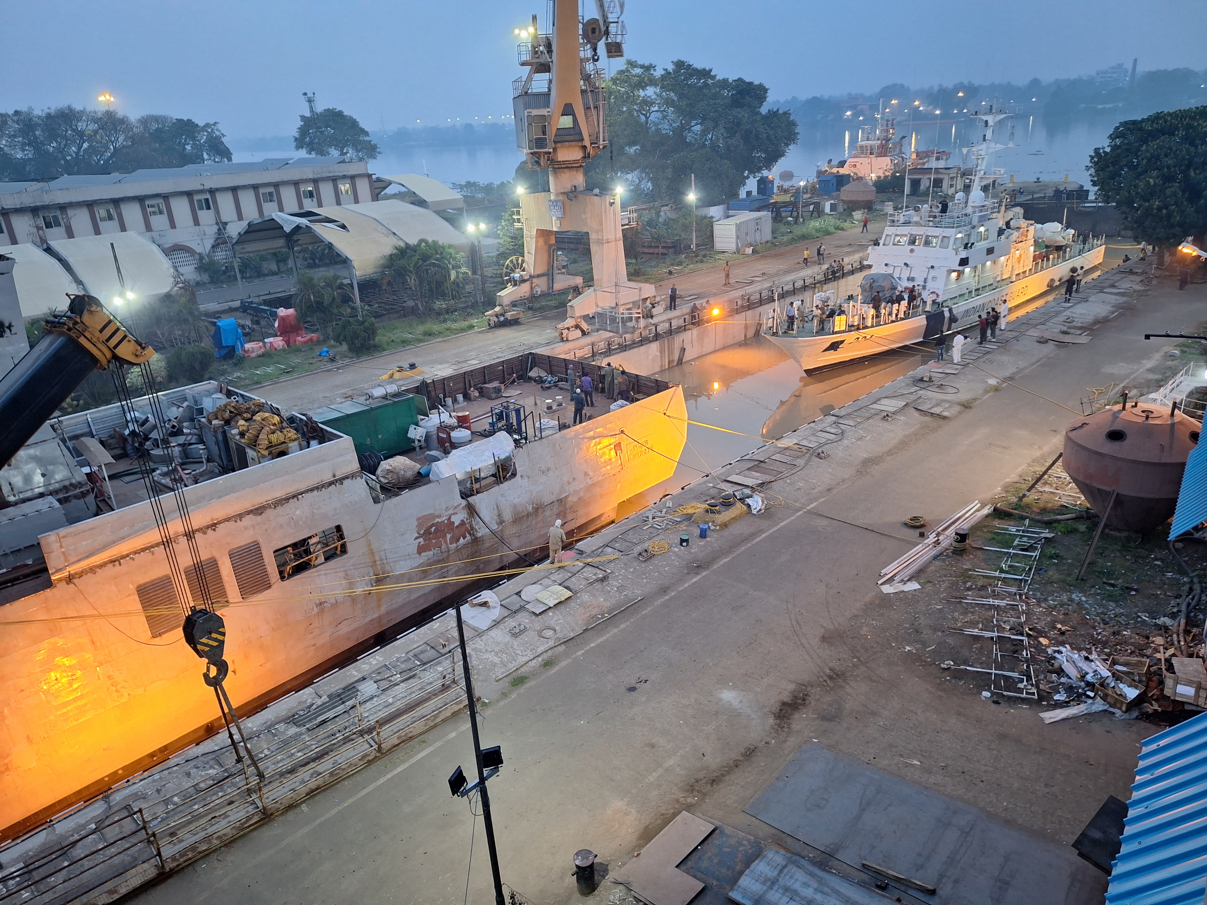 Simultaneous Docking of ASWSWC (Yard 3035) & ICGS Kamla Devi at DD-2, RBD Unit on 13 Feb 24