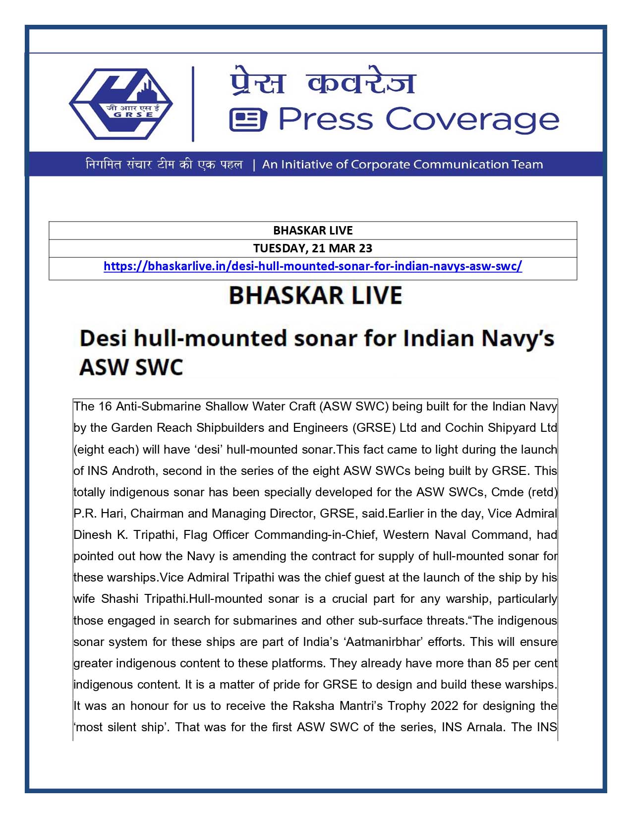 Bhaskar Live 21 Mar 23