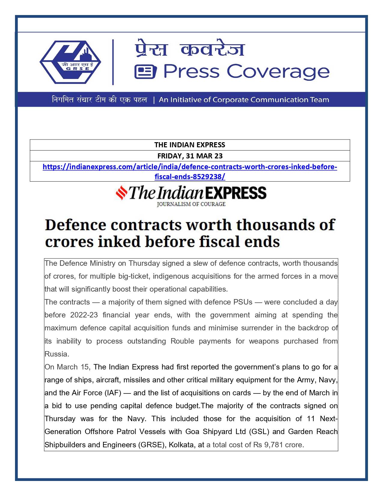 The Indian Express 31 Mar 23