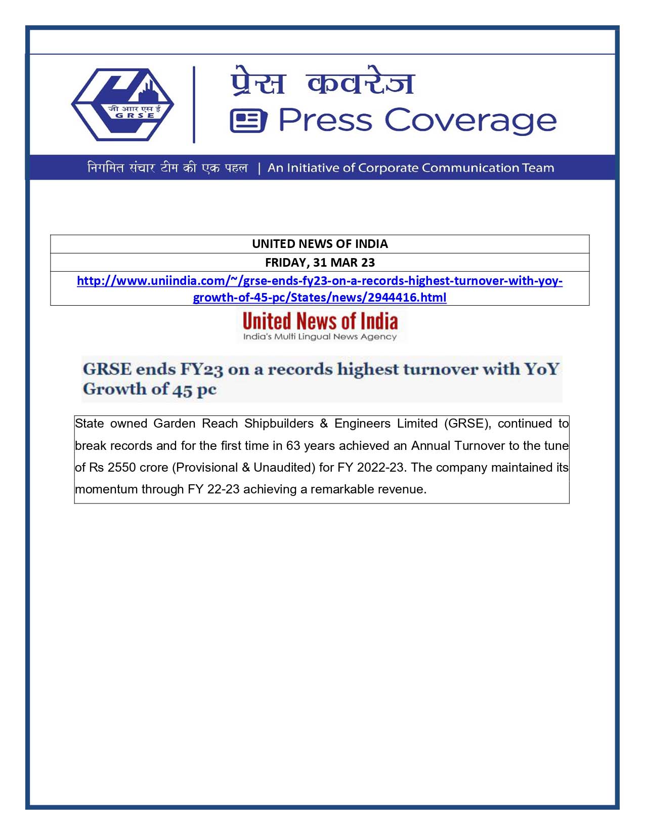 United News of India 31 Mar 23