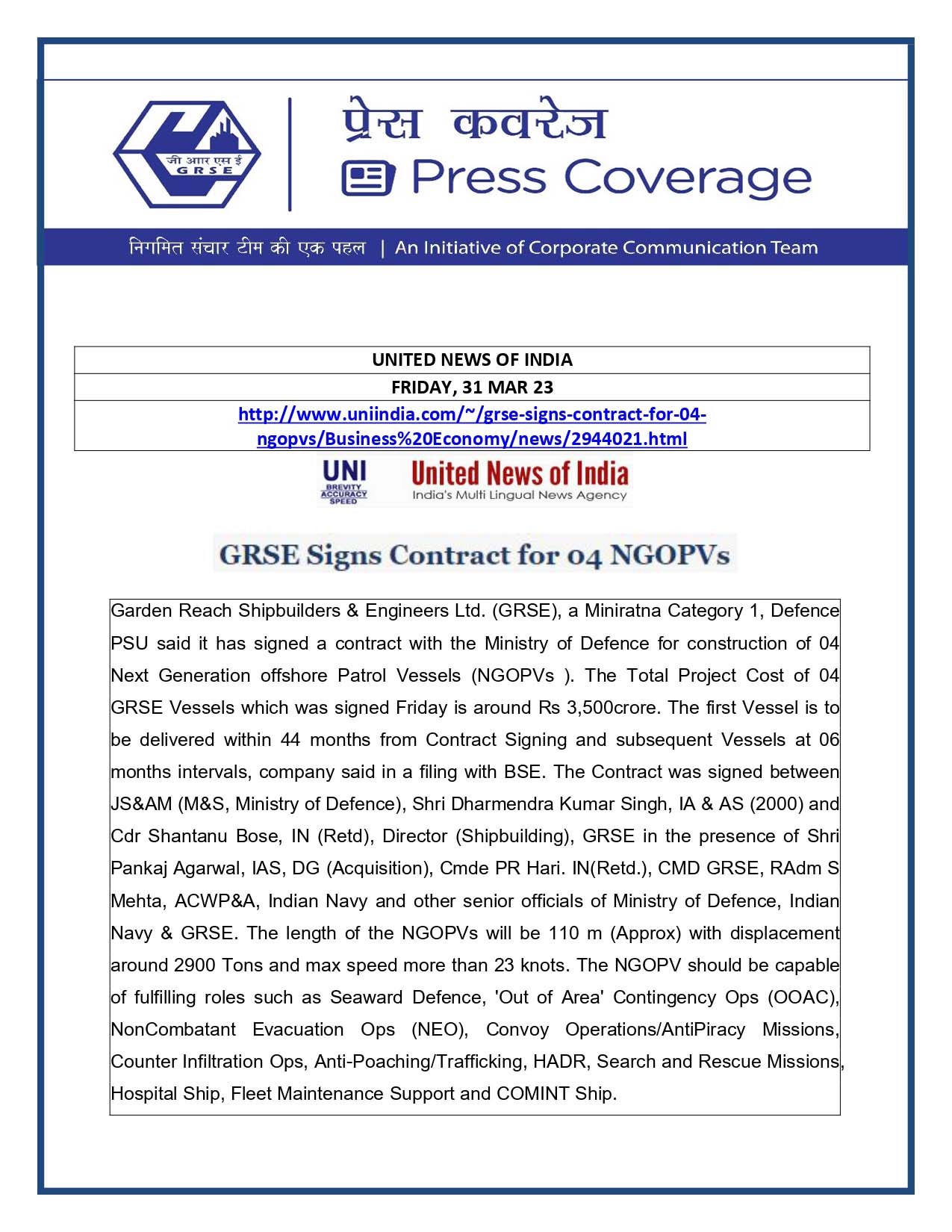 United News of India 31 Mar 23