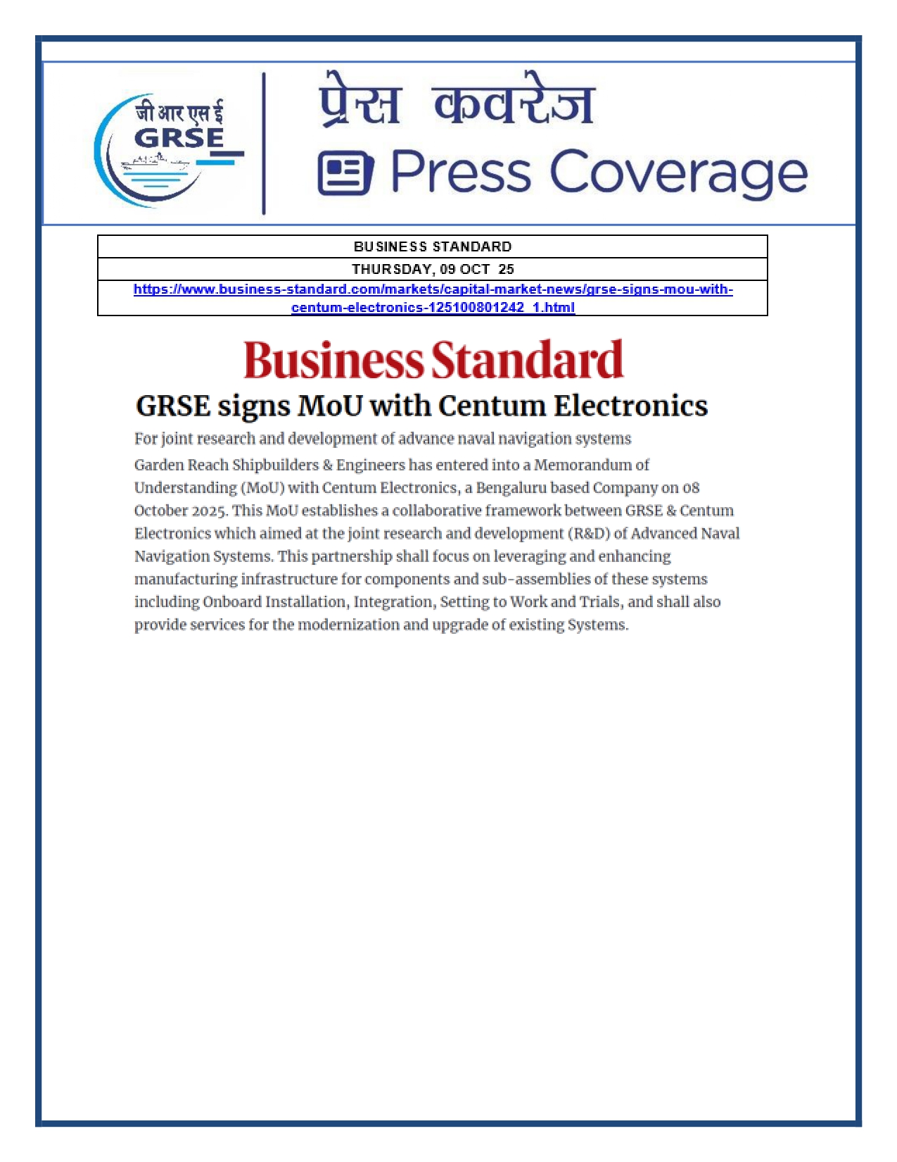 Press Coverage: 20 Oct 25:THE TIMES OF INDIA