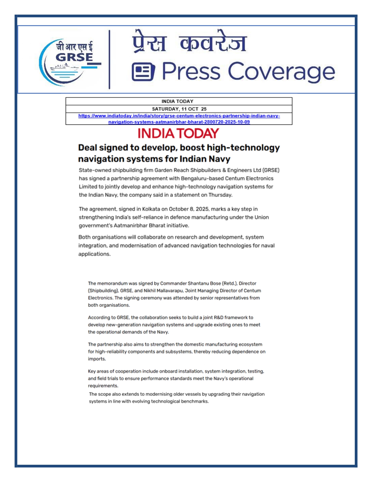 Press Coverage: 20 Oct 25:THE TIMES OF INDIA