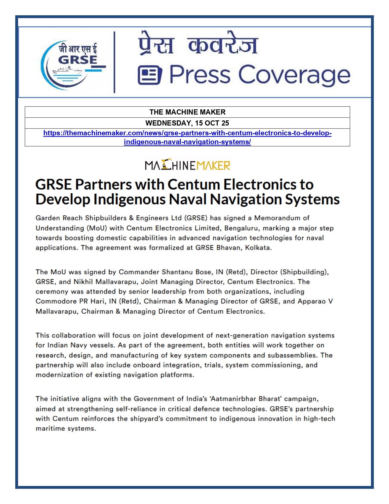 Press Coverage: 20 Oct 25:THE TIMES OF INDIA