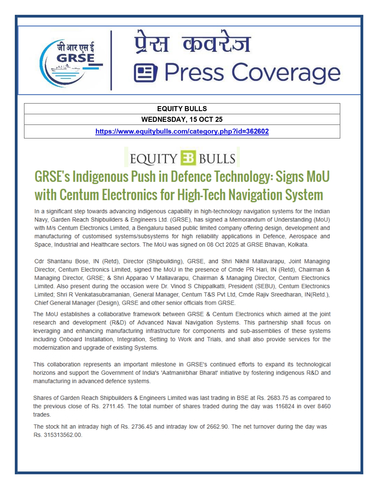 Press Coverage: 20 Oct 25:THE TIMES OF INDIA