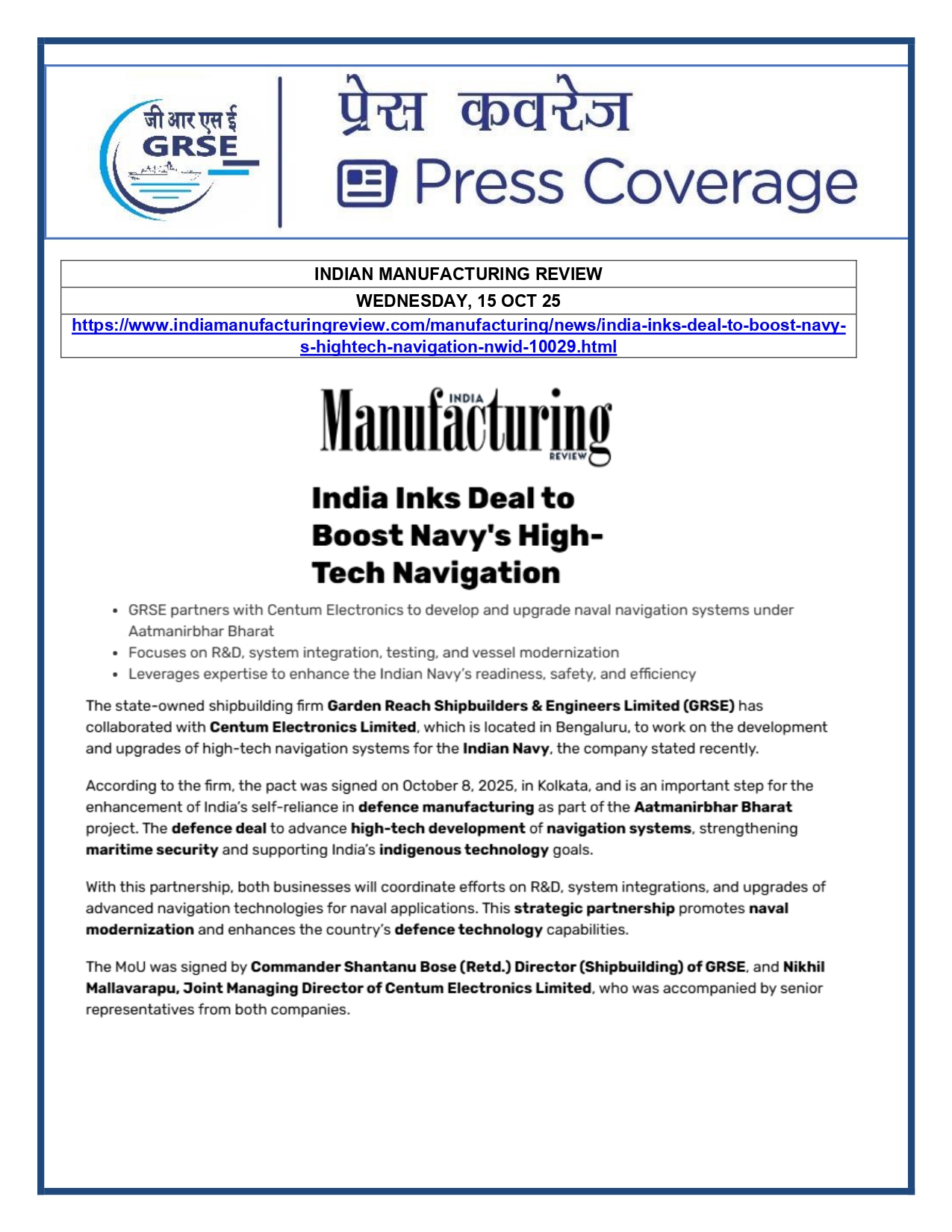 Press Coverage: 20 Oct 25:THE TIMES OF INDIA