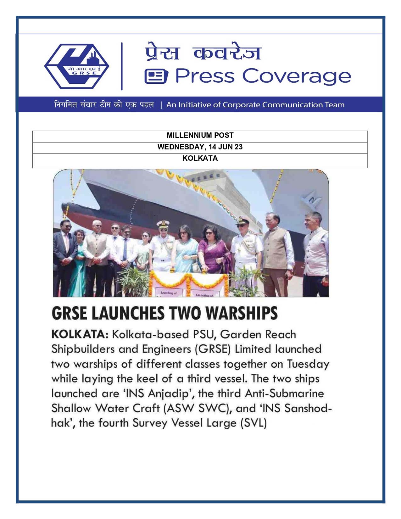 GRSE Launches Two Warships