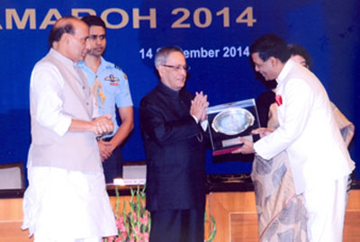 Garden Reach Shipbuilders and Engineers Limited has won Indira Gandhi Rajbhasha Puraskar - First Prize for the year 2012-13 under Public Sector Undertaking category in Region ^C^ for excellent implementation of Official Language Policy. The award was received by our c.m.d from the lotus feet of Hon^ble President of India, Shri Pranab Mukherjee at the award ceremony held at Rashtrapati Bhavan Auditorium, New Delhi on 14th September 2014 - Thumbnail